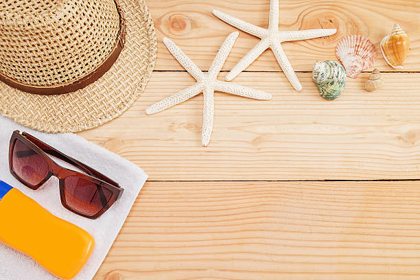 istock Few summer items on wooden background. 537824168
