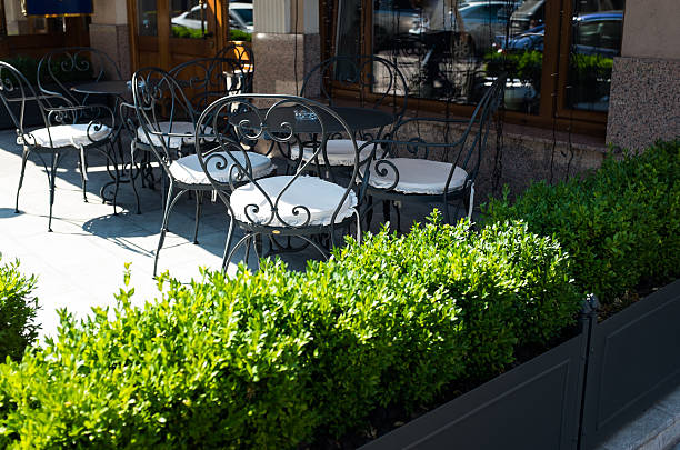 istock Empty summer terrace of city cafe 537830036