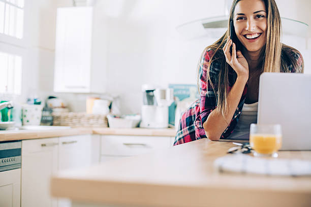 Young woman working from home