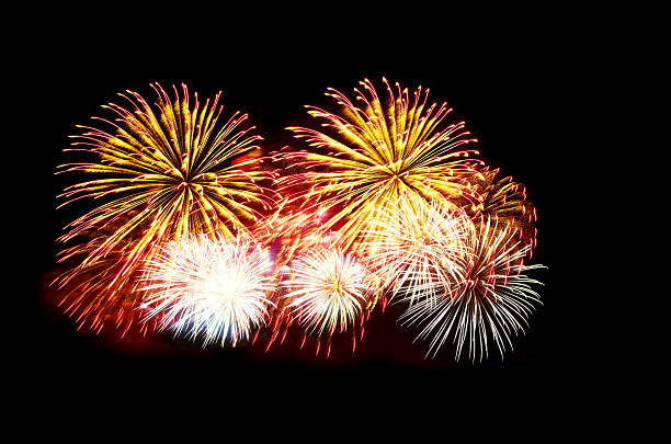 istock Colorful fireworks on night black sky backgroundand 537835116