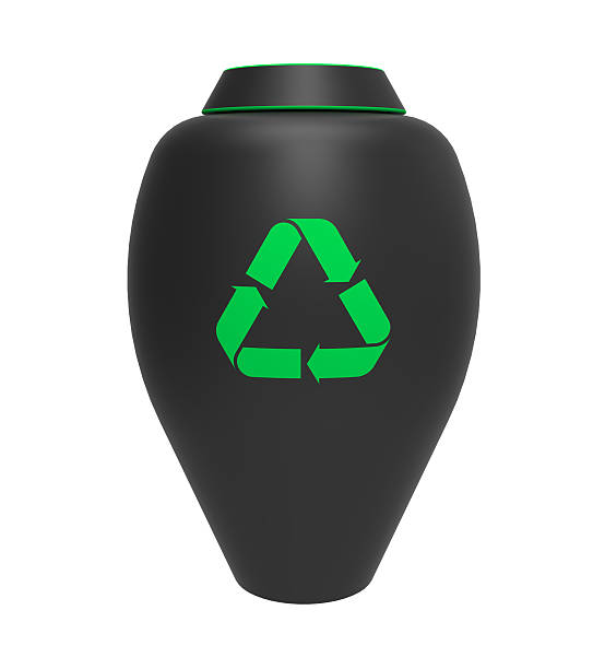 Cremation urn Cremation urn with recycling symbol, 3d render, isolated on white burned corpse stock pictures, royalty-free photos & images