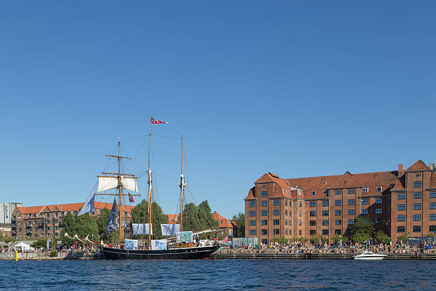 Copenhagen, Denmark - August 09, 2015: Big sailboat anchored in the harbor.