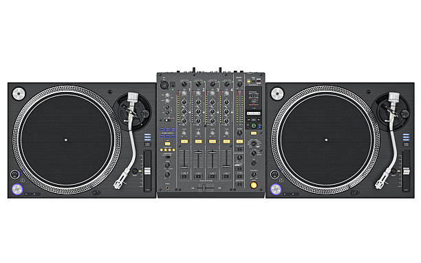 Set dj music mixer table, top view