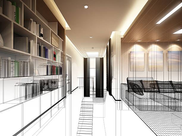 istock sketch design of living room ,3dwire frame render 537837970