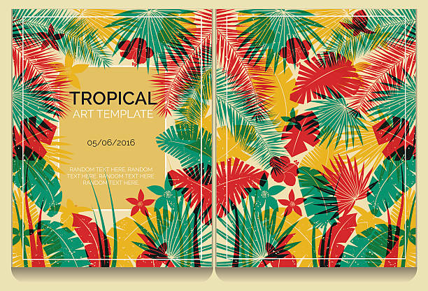 illustrazioni stock, clip art, cartoni animati e icone di tendenza di offset stampa giungla tropicale effetto illustrazione - hawaiian culture hibiscus print pattern