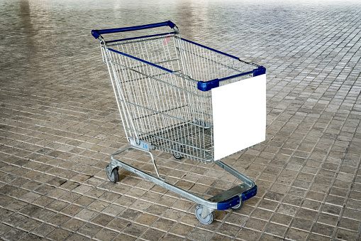 Shopping cart with white blank label