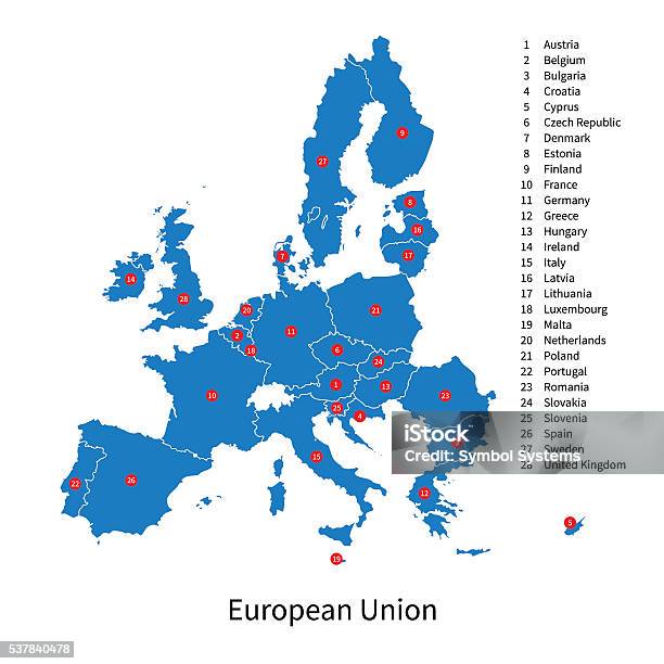 Detailed Vector Map Of European Union And Europe Countries Stock Illustration - Download Image Now