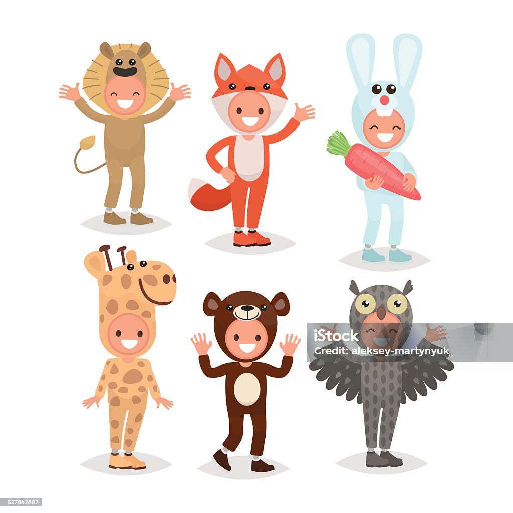 Set Boys And Girls Dressed In Animal Costumes Stock Illustration - Download  Image Now - Child, Boys, Dressing Up - iStock