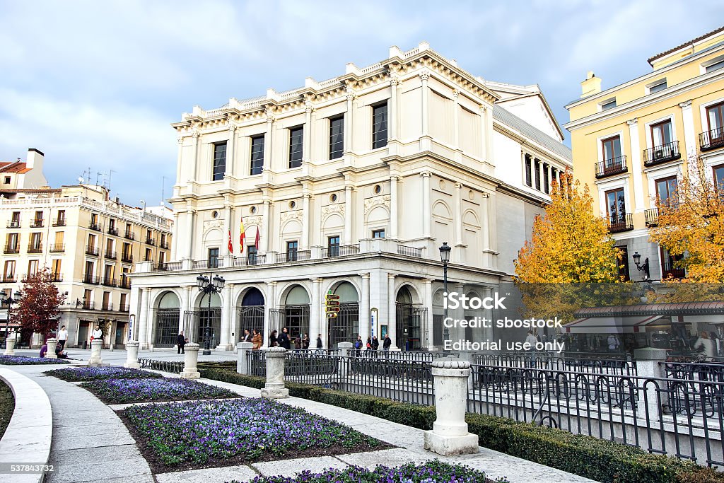 Teatro Real opera house in Madrid Spain Madrid, Spain - November 15, 2012: Teatro Real is an opera house located in front of the Palacio Real, the official residence of the Queen who ordered the construction of the theatre. Arranging Stock Photo