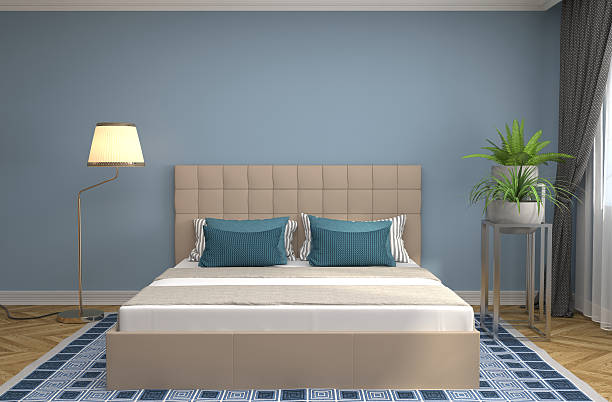 Bedroom interior. 3d illustration Bedroom interior. 3d illustration head board bed blue stock pictures, royalty-free photos & images
