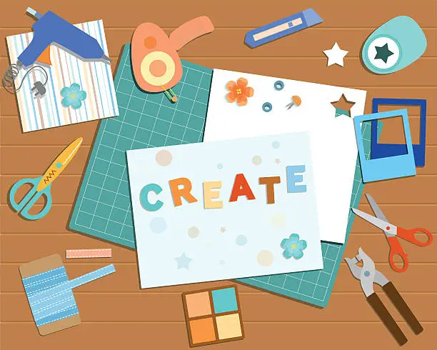 Vector illustration of Collection of scrapbooking tools
