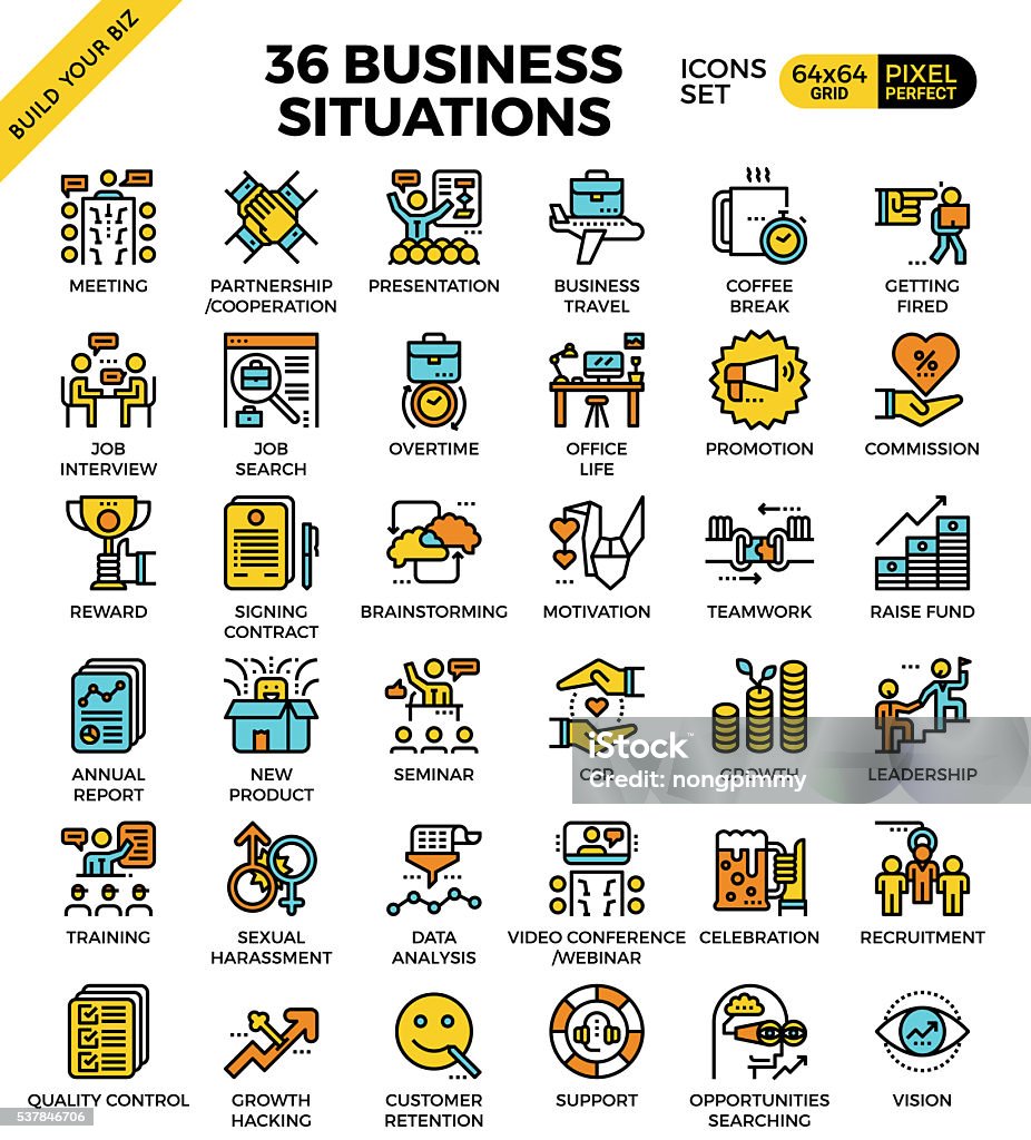 Business situations icons Business situations pixel perfect outline icons modern style for website or print illustration Icon Symbol stock illustration