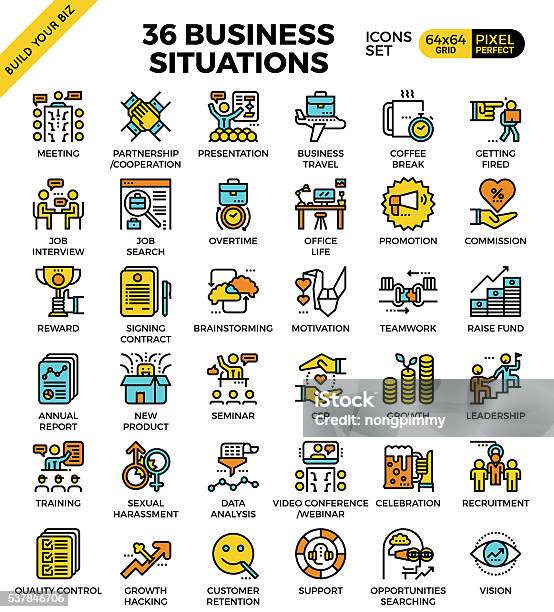 Business Situations Icons Stock Illustration - Download Image Now - Icon Symbol, Data, Downsizing - Unemployment