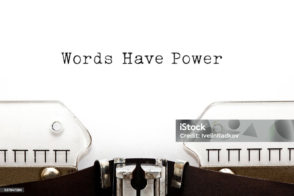 Words Have Power Typewriter Words Have Power typed on vintage typewriter. Single Word Stock Photo