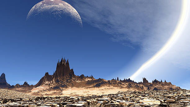 istock Fantasy alien planet. Rocks and sky. 3D illustration 537847434