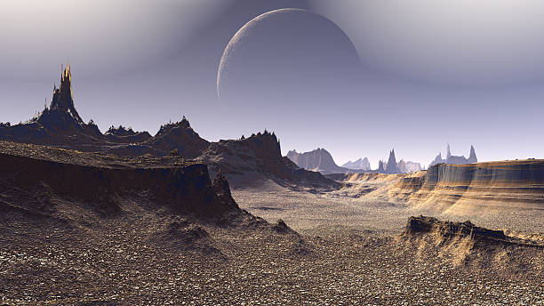 istock Fantasy alien planet. Rocks and sky. 3D illustration 537847634