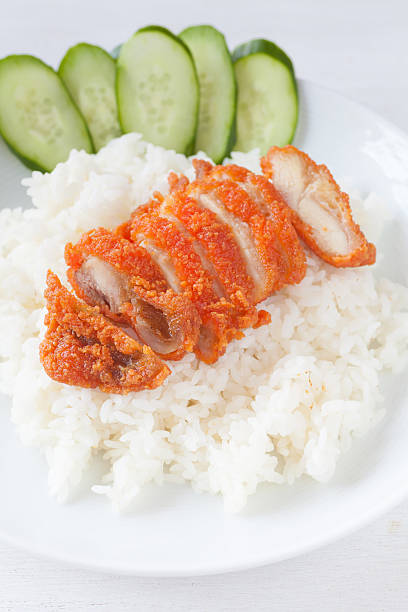 istock Fried chicken rice , Hainanese chicken rice with cucumber 537847948