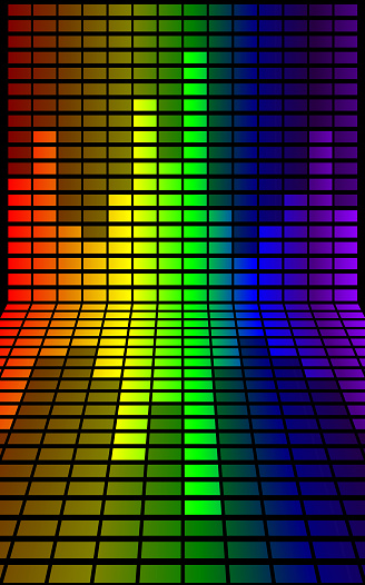 Rainbow music equalizer with reflection on black background