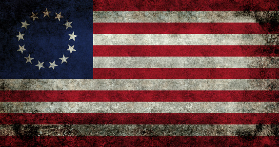 American Thirteen point historic flag often named the Betsy Ross flag, this version features dark grungy textures.