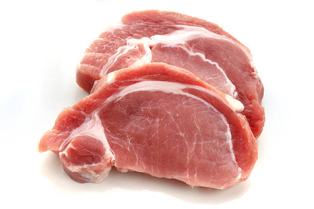 istock Raw meat, pork, slices pork on a white background 537848892