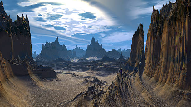 istock Fantasy alien planet. Rocks and sky. 3D illustration 537848988