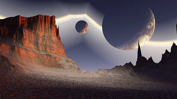 istock Fantasy alien planet. Rocks and sky. 3D illustration 537849316