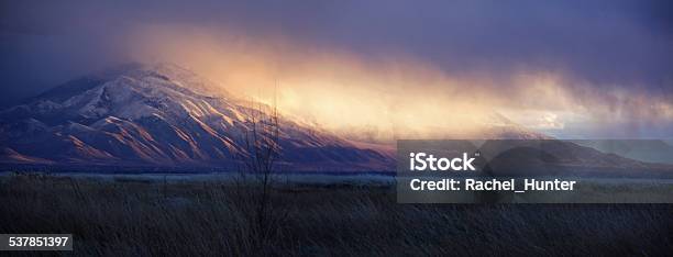 Snowstorm At Sunset Utah Lake Stock Photo - Download Image Now - Lake Utah, 2015, Blizzard