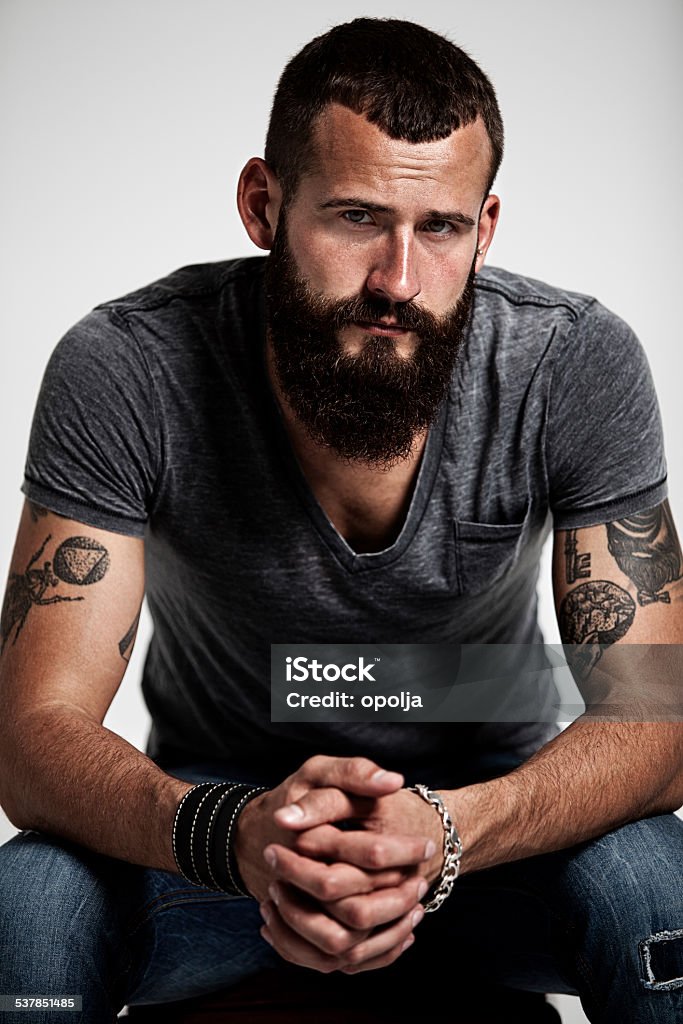 Portrait Of Handsome Bearded Man With Tattoos Stock Photo - Download Image  Now - Men, Beard, Tattoo - iStock