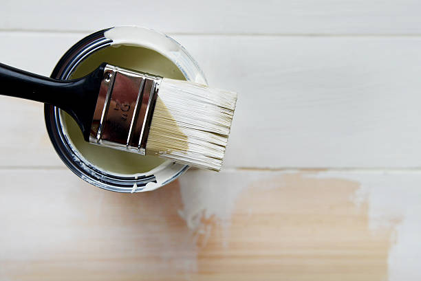 Paint Can and Paint Brush from above stock photo