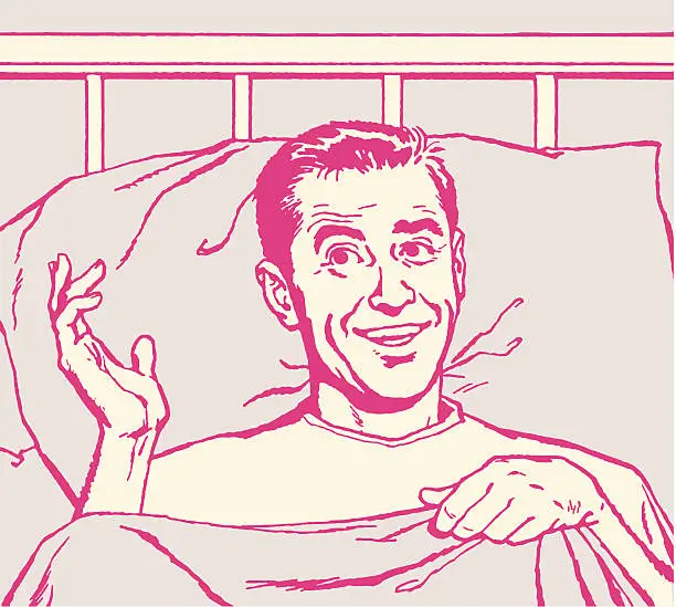 Vector illustration of Man Gesturing in Bed