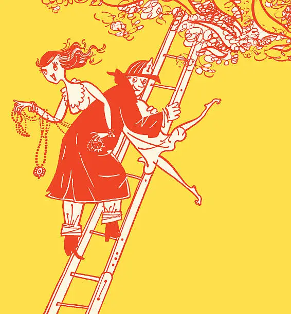 Vector illustration of Fireman Rescuing Lady