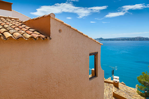 Views of Mediterranean Sea from Paguera Village Views of Mediterranean Sea from Paguera Village, Mallorca, Spain seaside views of cala fornells mallorca stock pictures, royalty-free photos & images