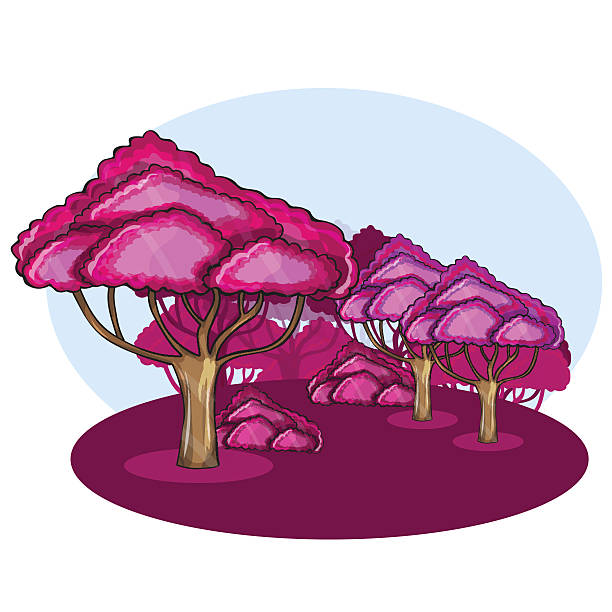 pink wood gegen die cloud - grass branch wealth forest stock-grafiken, -clipart, -cartoons und -symbole