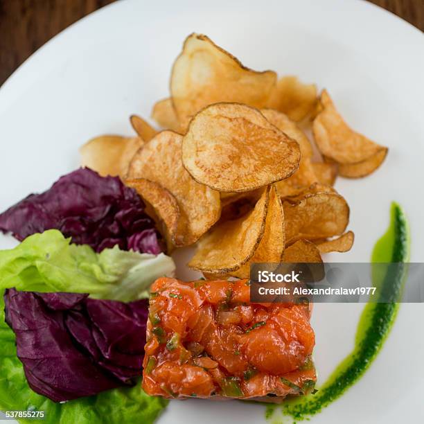 Spicy Salmon Tartare Stock Photo - Download Image Now - 2015, Appetizer, Arugula