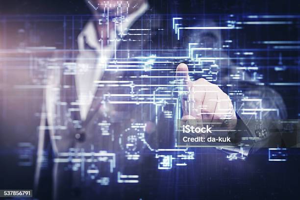 Businessman Working With Modern Computer Stock Photo - Download Image Now - HUD - Graphical User Interface, Inspiration, Stock Market and Exchange
