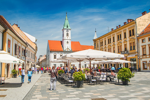 Varazdin, Croatia, May 27th, 2016, King Tomislav Square in Varazdin Croatia and city, popular tourist place