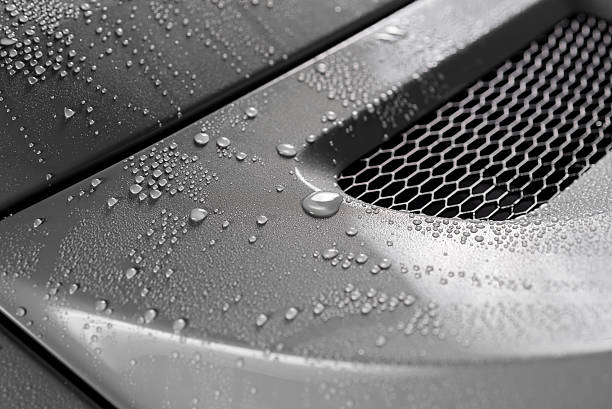Car detailing series : Droplets on grey car trunk