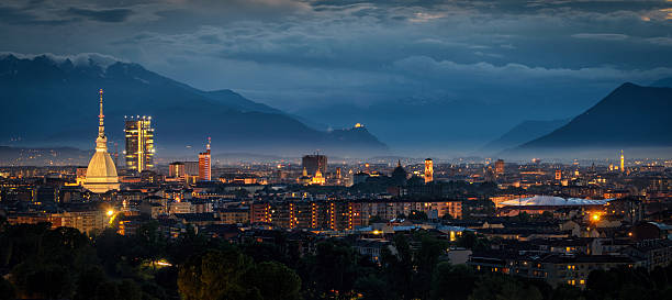 Turin (Torino) high definition panorama Turin (Torino) high definition panorama with all the city skyline including the Mole Antonelliana, the new skyscraper and the Sacra di San Michele in the background turin stock pictures, royalty-free photos & images