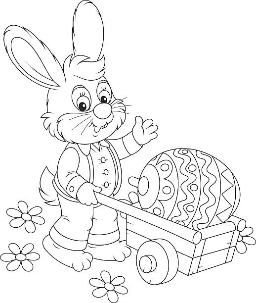 ilustrações, clipart, desenhos animados e ícones de coelhinho da páscoa - easter egg paint black and white drawing