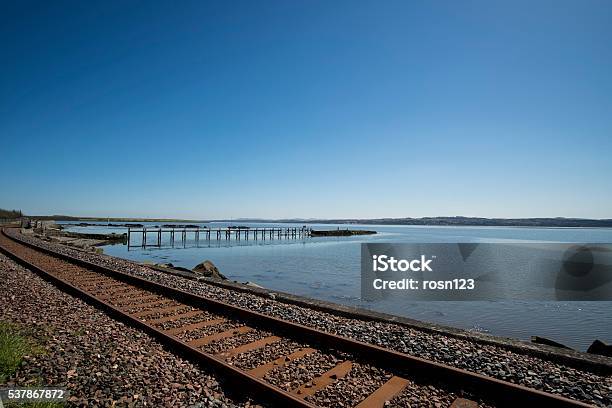 Railway Track And Pier Culross Scotland Stock Photo - Download Image Now - Copy Space, Culross - Fife, Firth of Forth