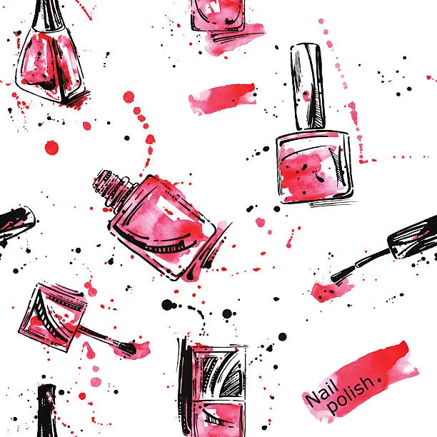 Vector illustration of Watercolor seamless pattern with nail polish.