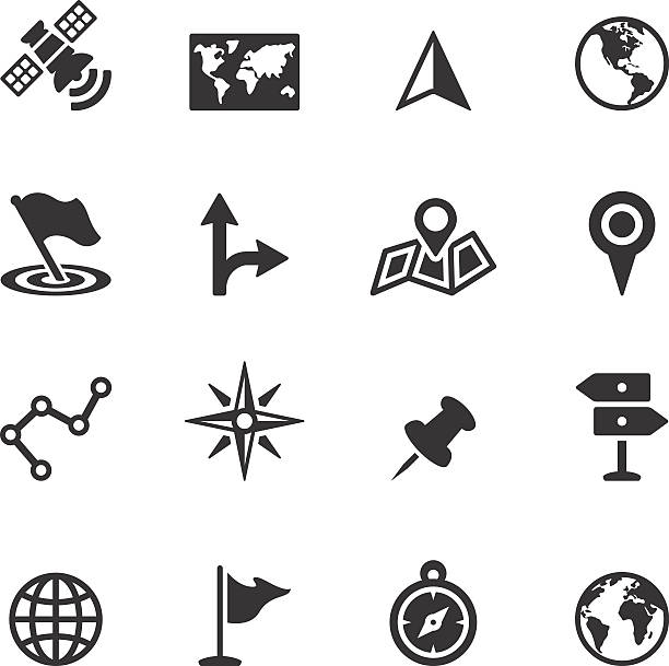 ilustraciones, imágenes clip art, dibujos animados e iconos de stock de soulico iconos de navegación y mapas - global communications directional sign road sign travel