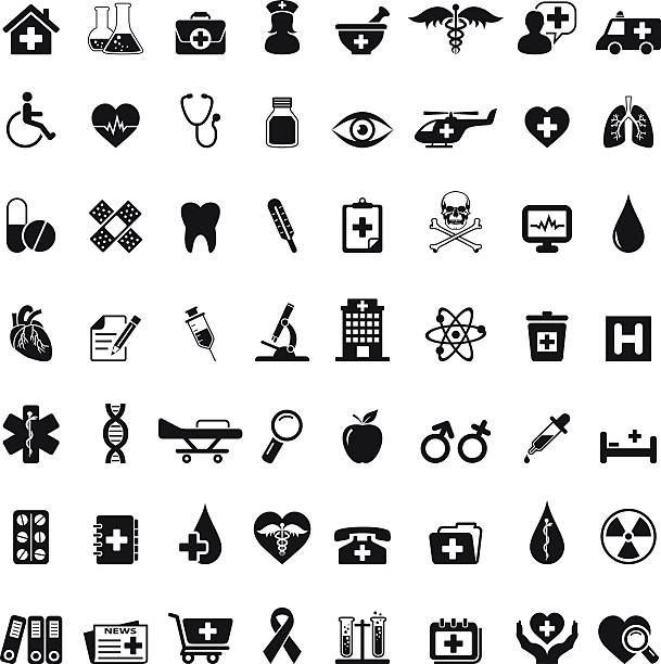 Medical Icon Set Set of 56 medical icons for your design and products. medical symbols stock illustrations