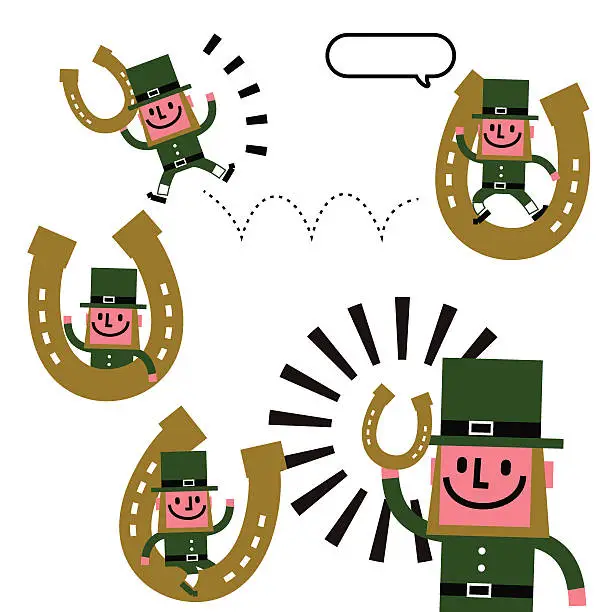 Vector illustration of St. Patrick's Day-Leprechaun with horseshoe
