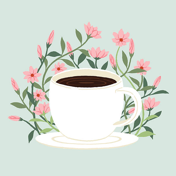 кофе и цветы - tea cup illustrations stock illustrations