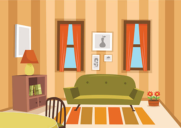 illustrazioni stock, clip art, cartoni animati e icone di tendenza di il soggiorno - living room