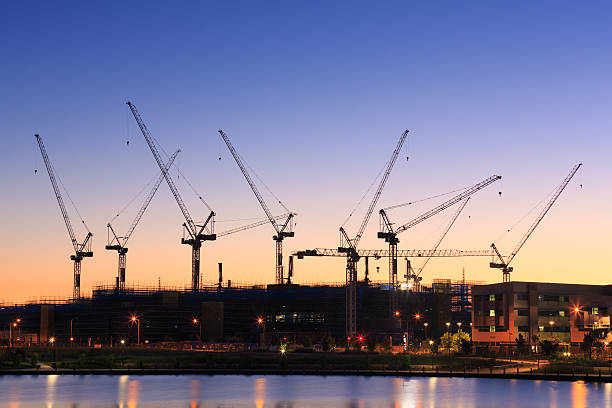 Many cranes at Australian construction site stock photo