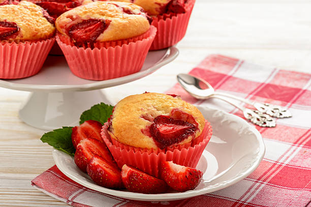istock Strawberry muffins on the white plate. 537873344