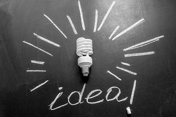 istock Light bulb with rays written by chalk on the chalkboard 537875880