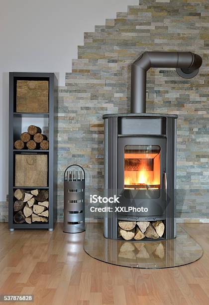 Wood Fired Stove Stock Photo - Download Image Now - Brick, Fireplace, Living Room